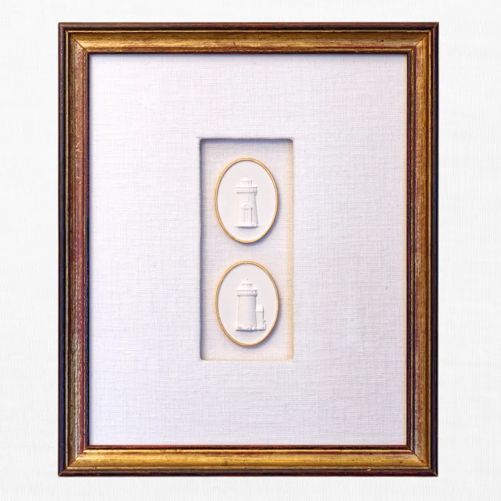 Lighthouse Intaglio Duo in White-Linen Shadow Frame