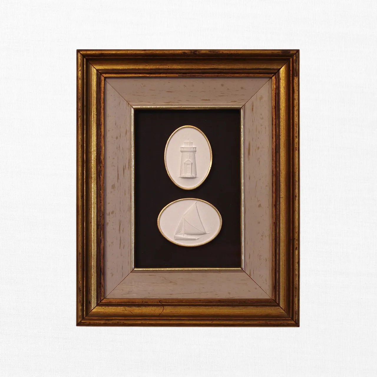 Brant Point - Sailboat - Vintage Gold Frame - Black Matboard