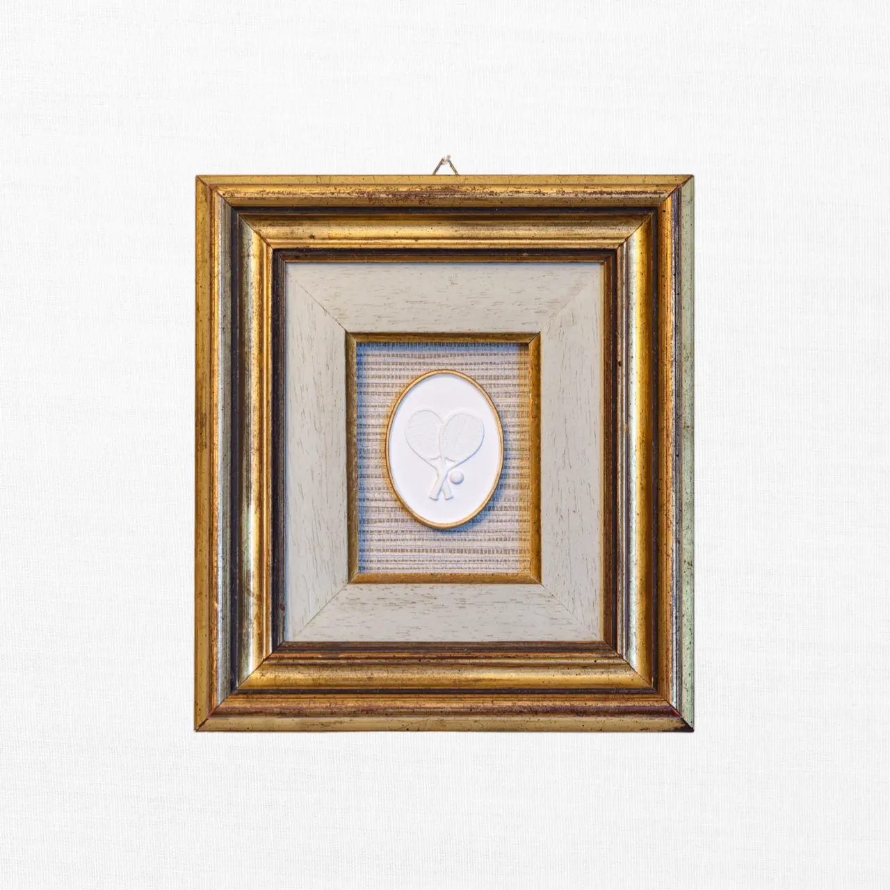 Gilded Tennis Intaglio in Honey-Oak Shadow Frame