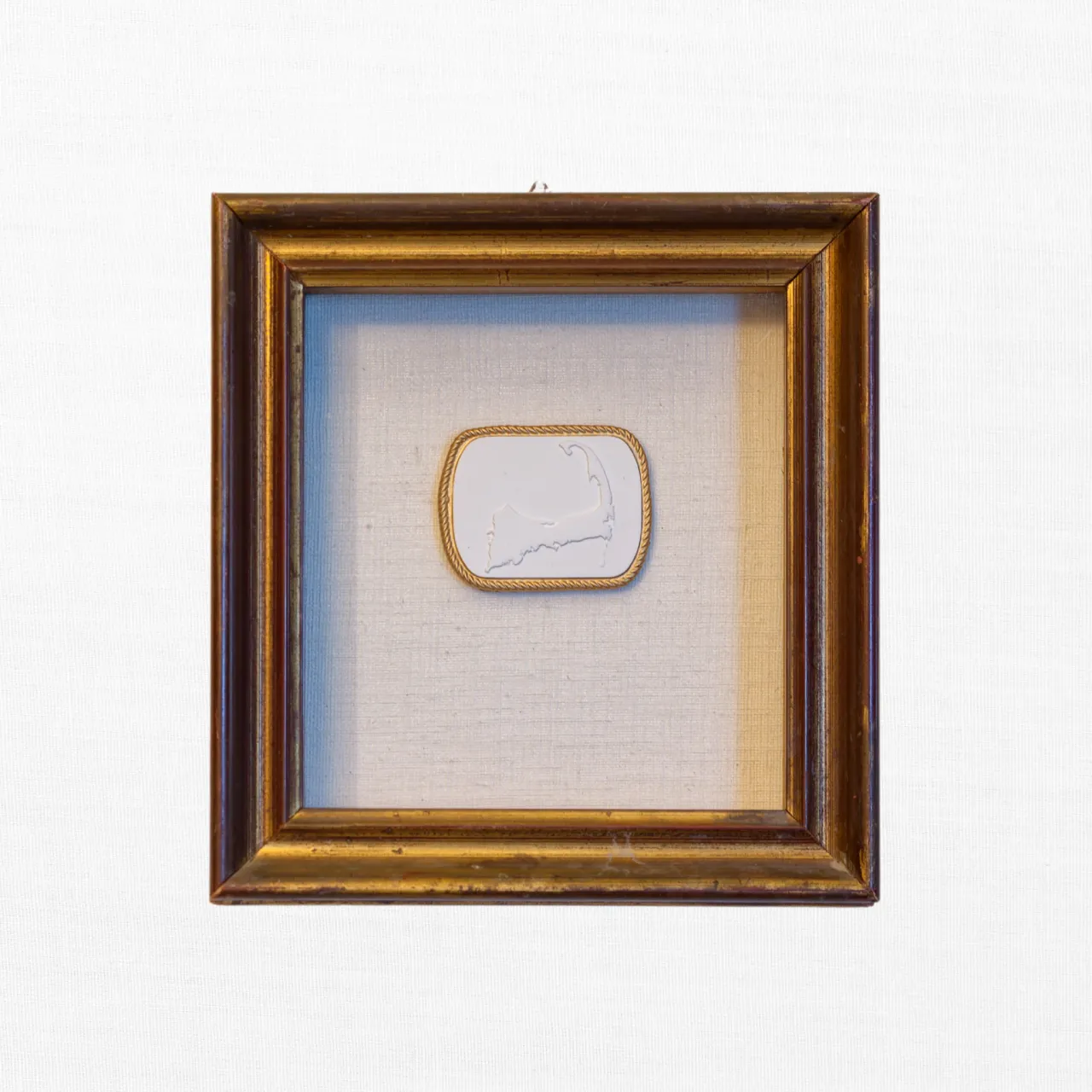 Cape Cod Map with Gilded Rope Rim in Linen Shadow Frame