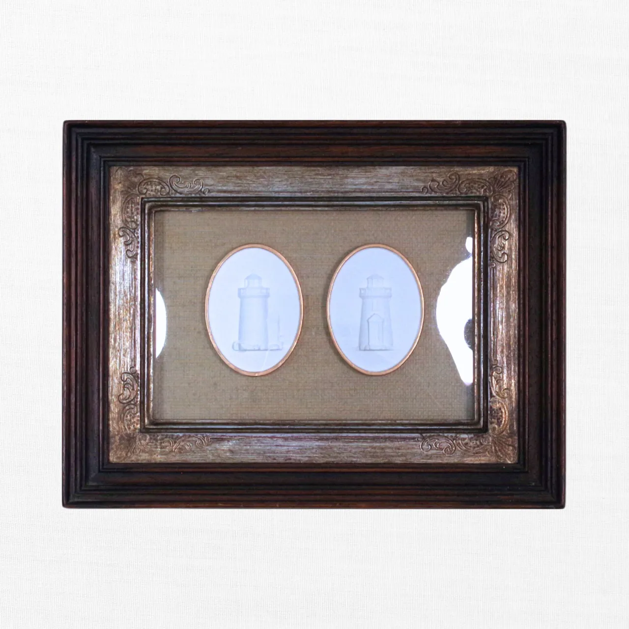 Twin Beacons - Brant Point & Sankaty Lighthouse Framed Intaglios