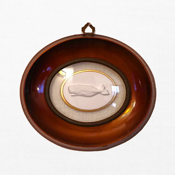 Whale - Vintage Red Oval Frame - Curved Glass - Linen