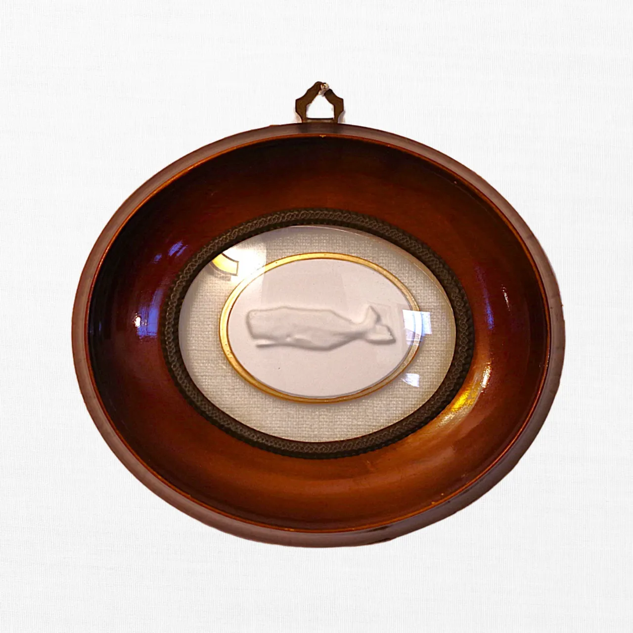 Whale - Vintage Red Oval Frame - Curved Glass - Linen
