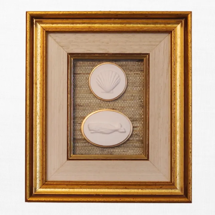 Scallop - Whale - Vintage Gold Frame - Straw Wallpaper