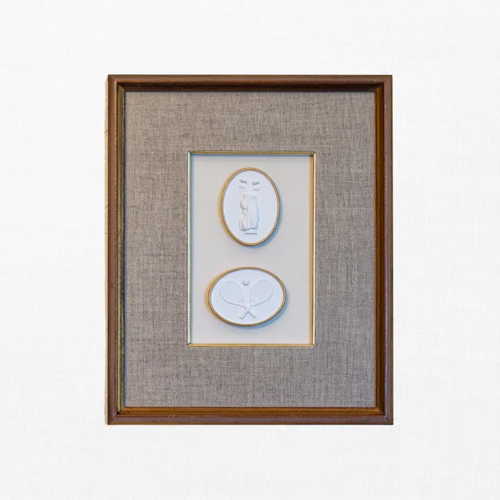 Golf & Tennis Intaglio Duo in Linen-Panel Frame