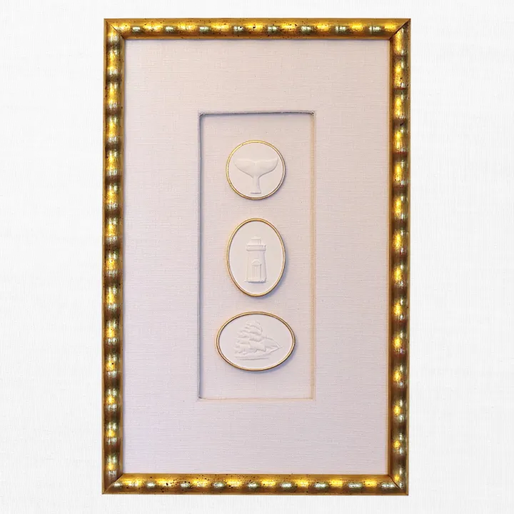 Whale - Brant Point - Ship - Gold Frame - Linen