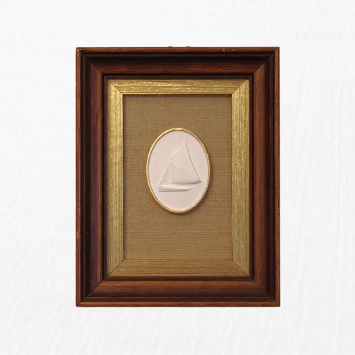 Sailboat - Vintage Walnut Frame - Straw Wallpaper