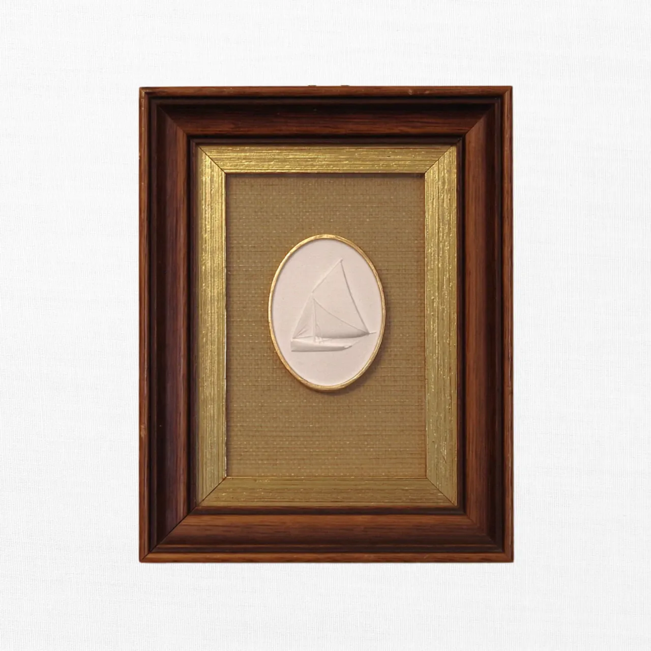 Sailboat - Vintage Walnut Frame - Straw Wallpaper