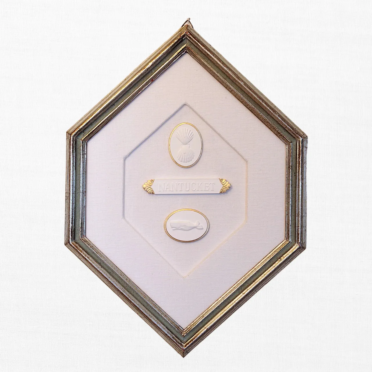 Scallop - Nantucket Quarter Board - Whale - Hexagonal Silver Frame - Linen