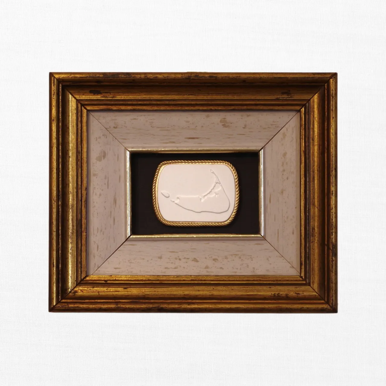 Nantucket Map - Vintage Gold Frame - Black Matboard