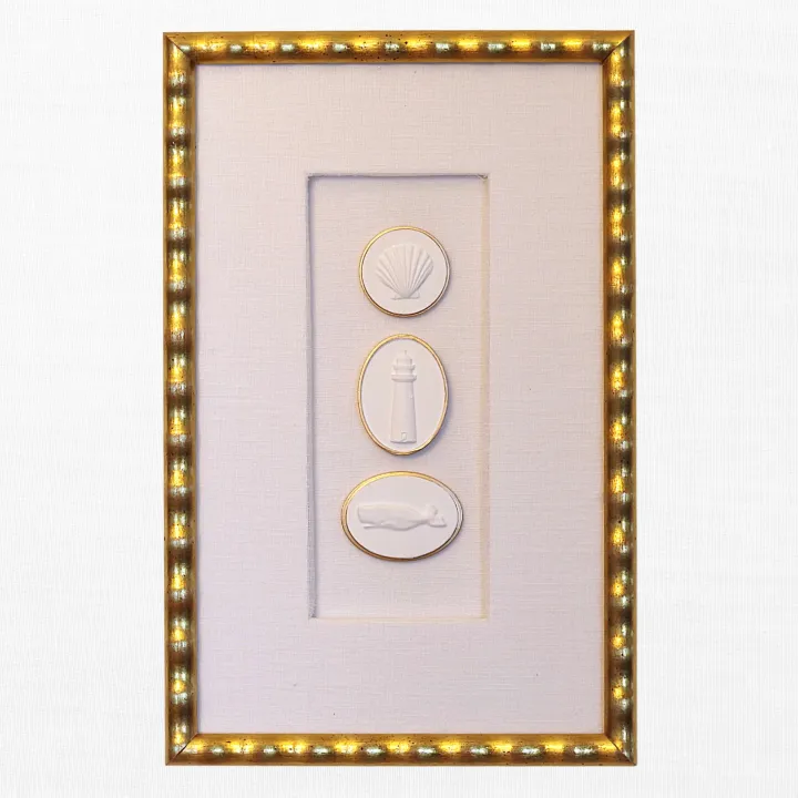 Scallop - Sankaty Lighthouse - Whale - Gold Frame - Linen