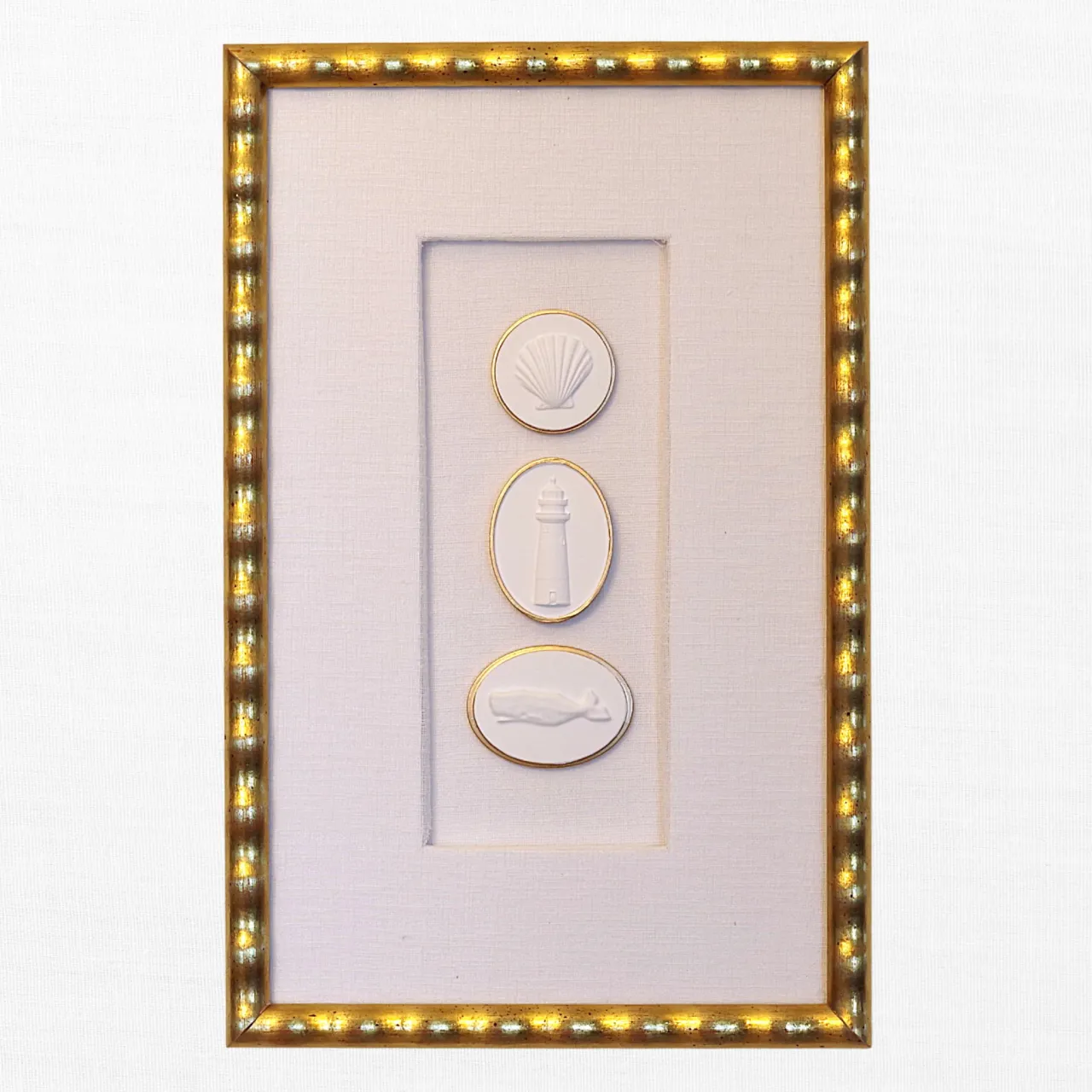 Scallop - Sankaty Lighthouse - Whale - Gold Frame - Linen