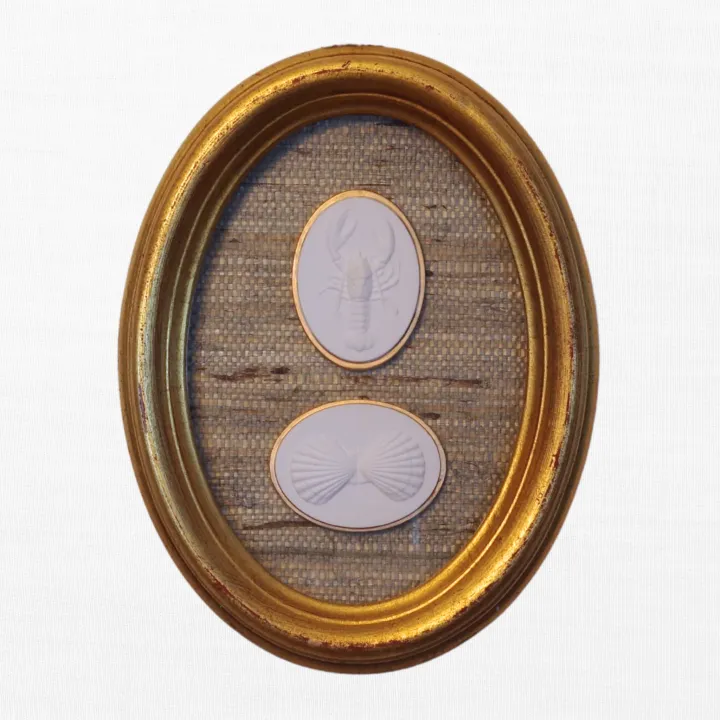 Golden Shore - Lobster & Twin Shells Oval Framed Intaglios