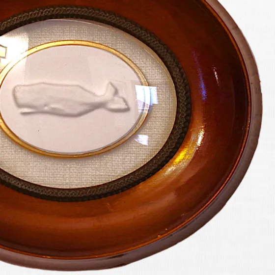 Whale - Vintage Red Oval Frame - Curved Glass - Linen, view 2