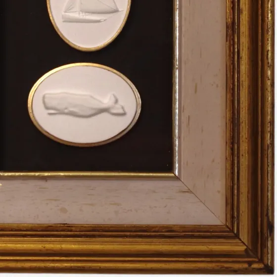 Sailboat - Whale - Vintage Gold Frame - Black Matboard, view 2