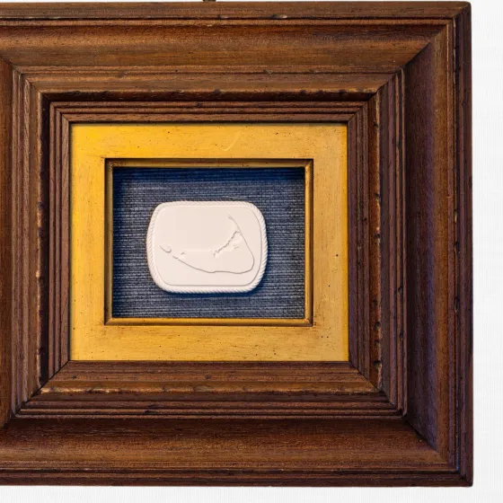 Nantucket Intaglio on Indigo Linen in Walnut Shadow Frame, view 2