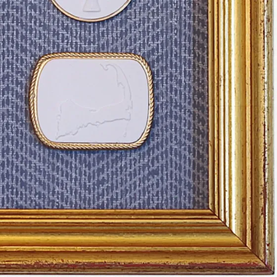 Whale Tail - Cape Cod Map - Vintage Gold Frame - Blue Wallpaper, view 2