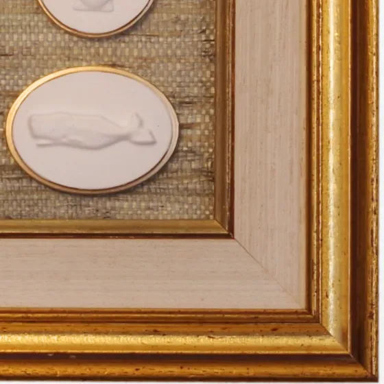 Scallop - Whale - Vintage Gold Frame - Straw Wallpaper, view 2