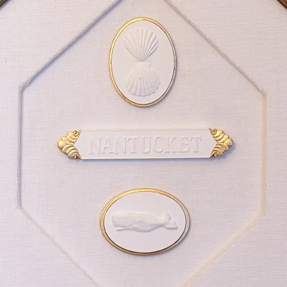 Scallop - Nantucket Quarter Board - Whale - Hexagonal Silver Frame - Linen, view 2