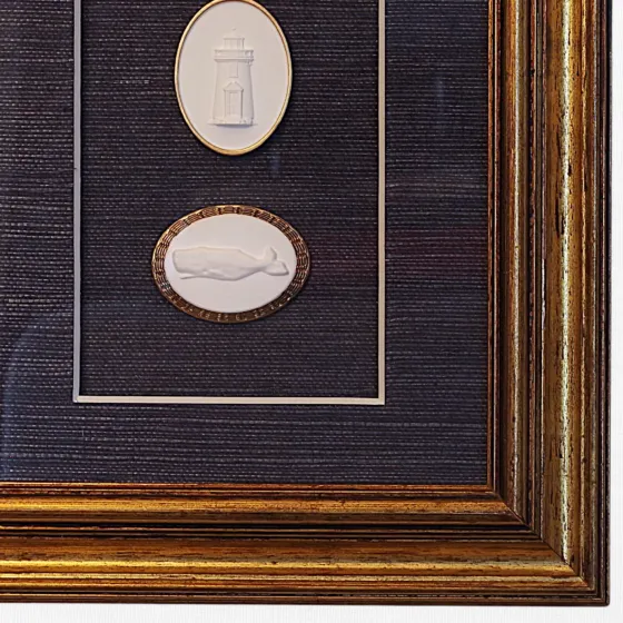 Brant Point - Whale - Vintage Gold Frame - Navy Wallpaper, view 2