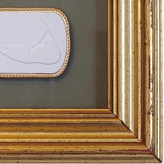 Scallop - Nantucket Quarter Board - Nantucket Map - Vintage Gold Frame - Green Matboard, view 2