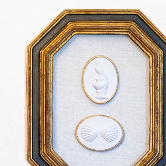 Peacock & Twin-Scallop Intaglio Duo in Octagonal Gilt Frame, view 2