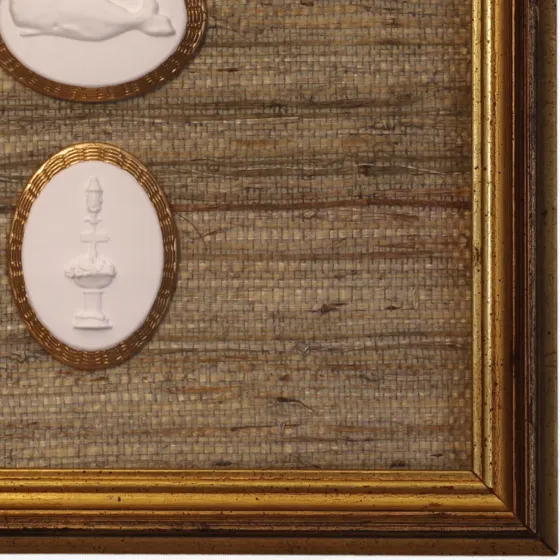 Daffodil - Whale - Nantucket Fountain - Vintage Gold Frame - Straw Wallpaper, view 2