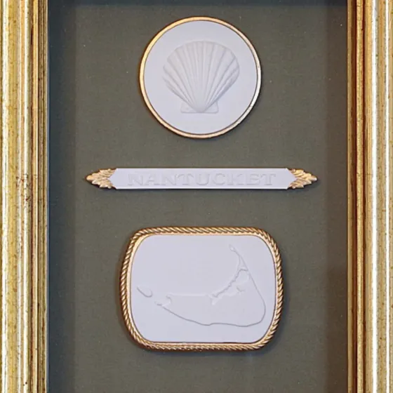 Scallop - Nantucket Quarter Board - Nantucket Map - Vintage Gold Frame - Green Matboard, view 3