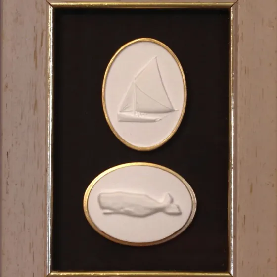 Sailboat - Whale - Vintage Gold Frame - Black Matboard, view 3