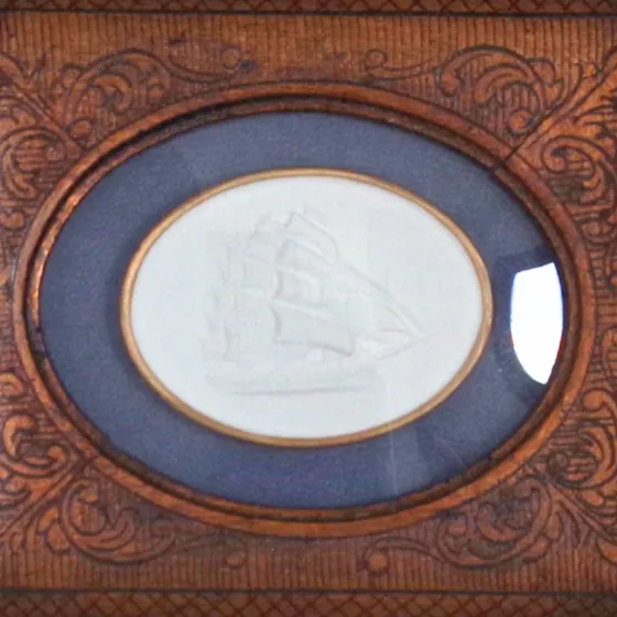 Voyager's Crest - Tall Ship Carved Frame Intaglio, view 3
