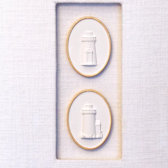 Lighthouse Intaglio Duo in White-Linen Shadow Frame, view 3