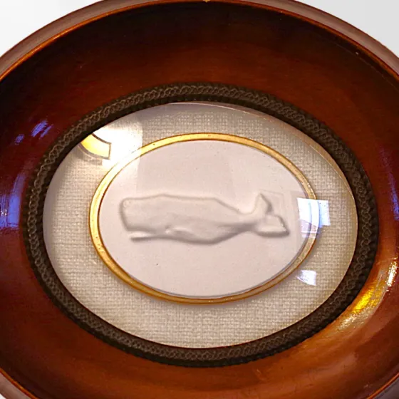 Whale - Vintage Red Oval Frame - Curved Glass - Linen, view 3