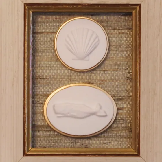 Scallop - Whale - Vintage Gold Frame - Straw Wallpaper, view 3