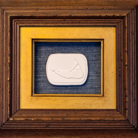 Nantucket Intaglio on Indigo Linen in Walnut Shadow Frame, view 3