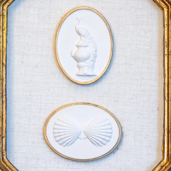 Peacock & Twin-Scallop Intaglio Duo in Octagonal Gilt Frame, view 3