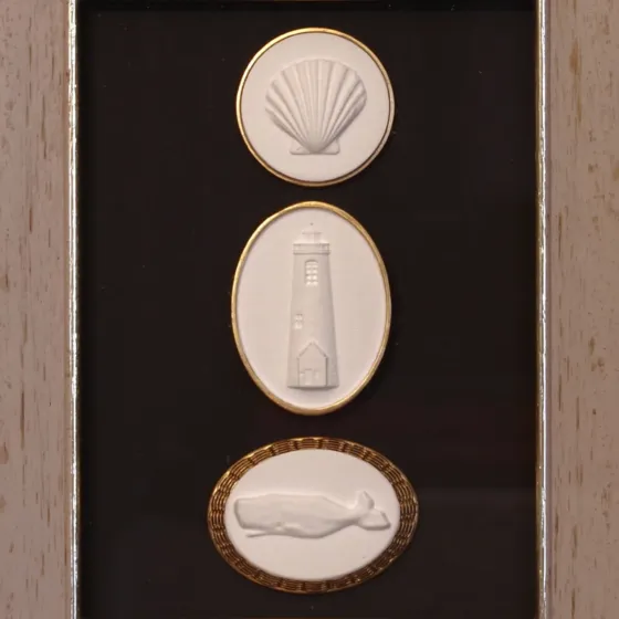 Scallop - Great Point Lighthouse - Whale - Vintage Gold Frame - Black Matboard, view 3