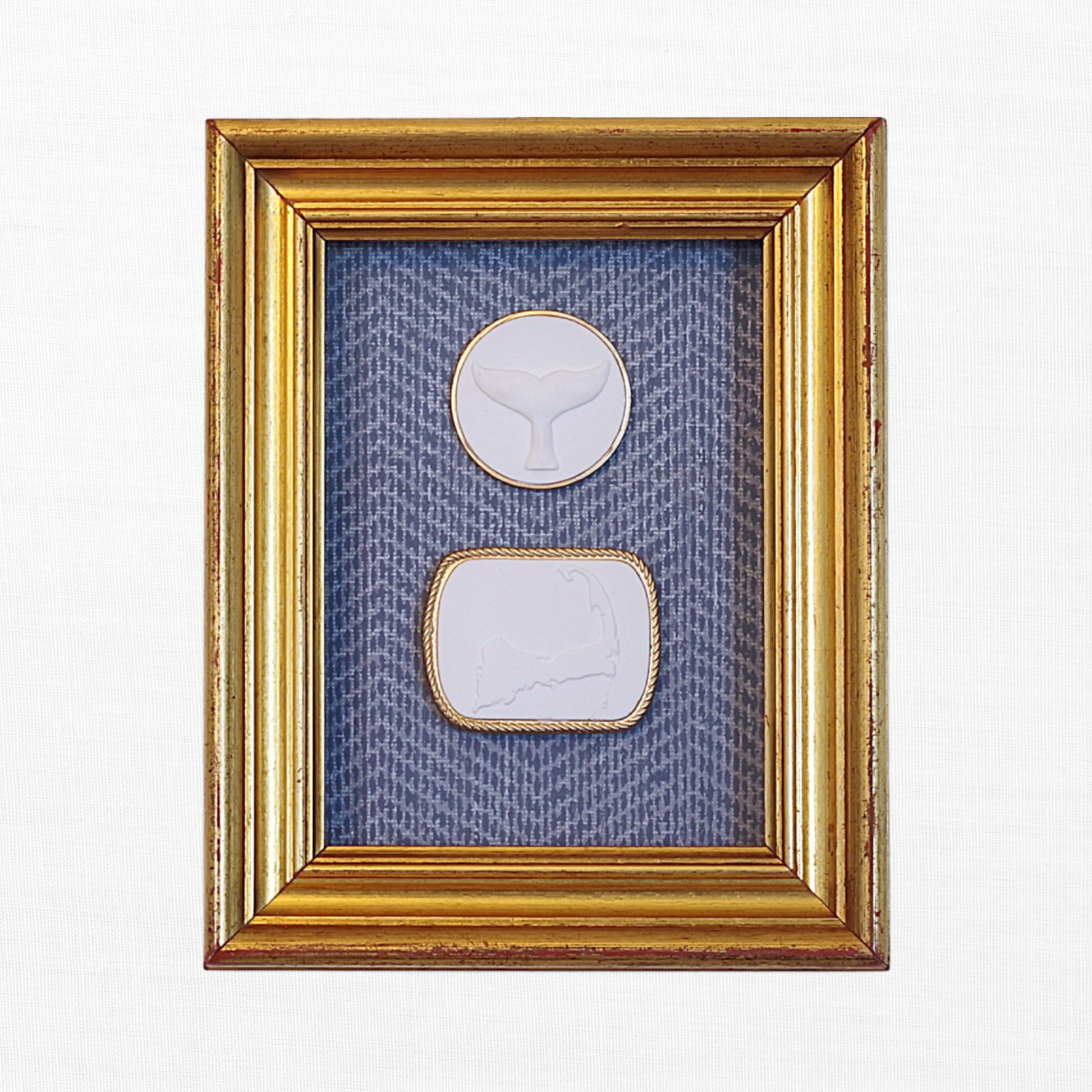 Whale Tail · Cape Cod Map · Vintage Gold Frame · Blue Wallpaper