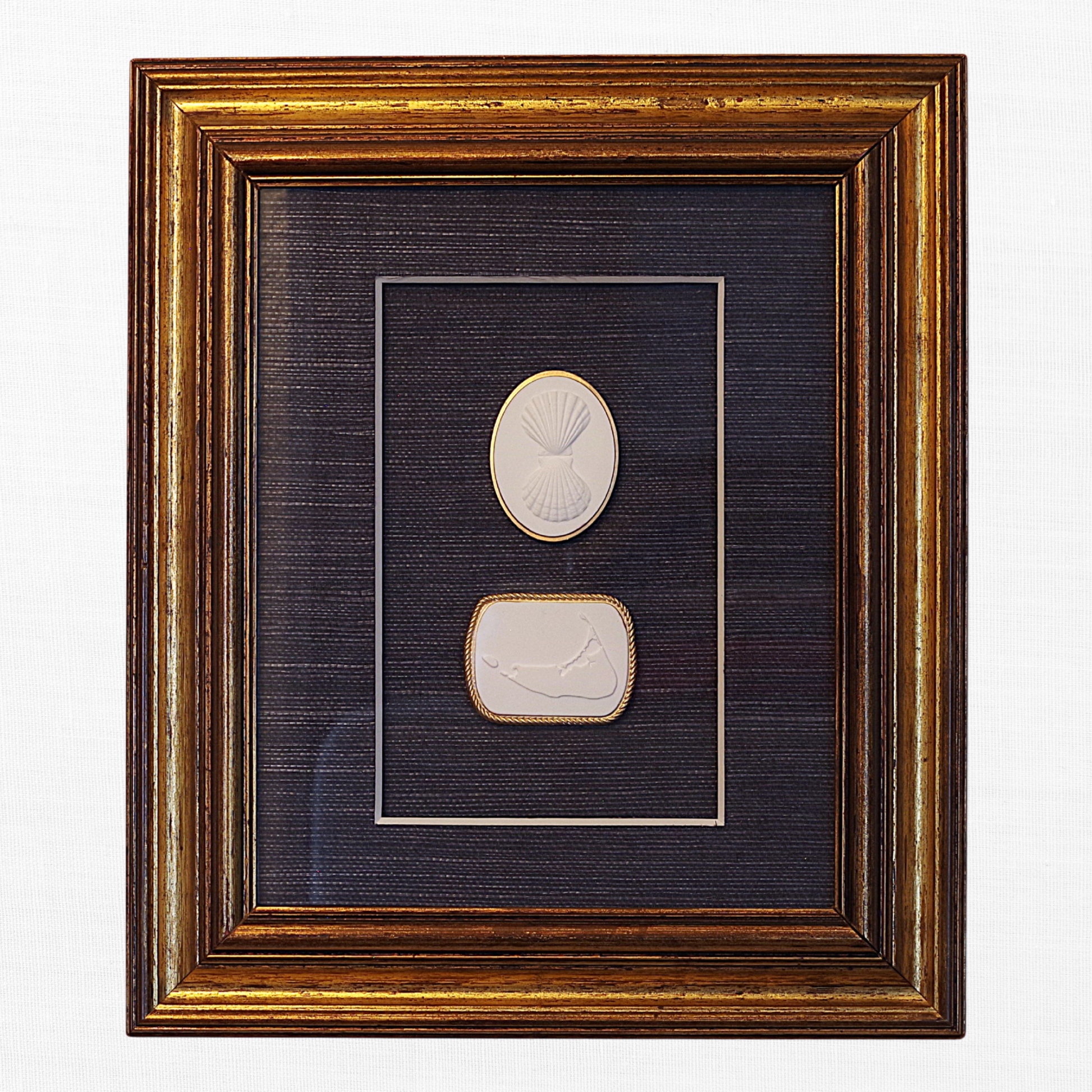 Double Scallop · Nantucket Map · Vintage Gold Frame · Navy Wallpaper