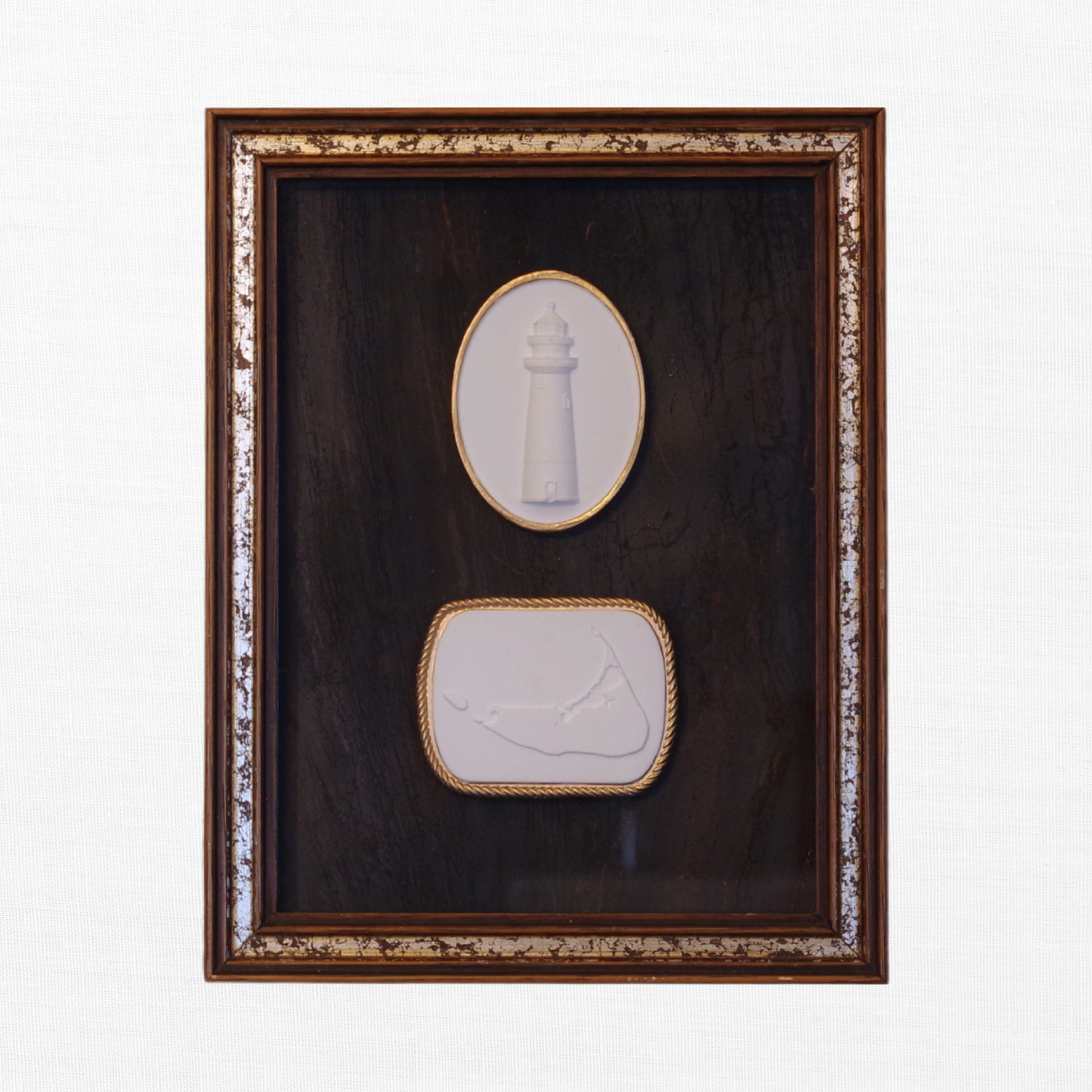 Island Beacon - Lighthouse & Nantucket Map Framed Intaglios