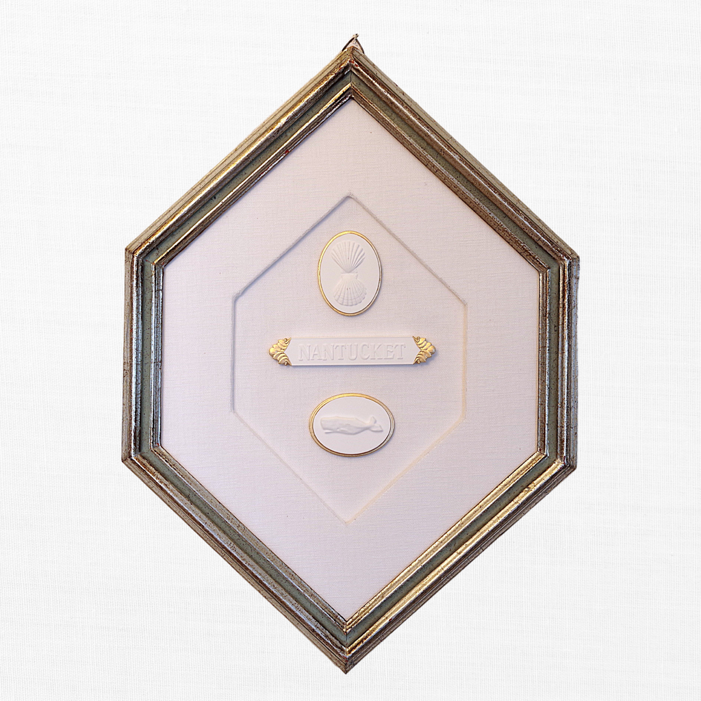 Scallop · Nantucket Quarter Board · Whale · Hexagonal Silver Frame · Linen