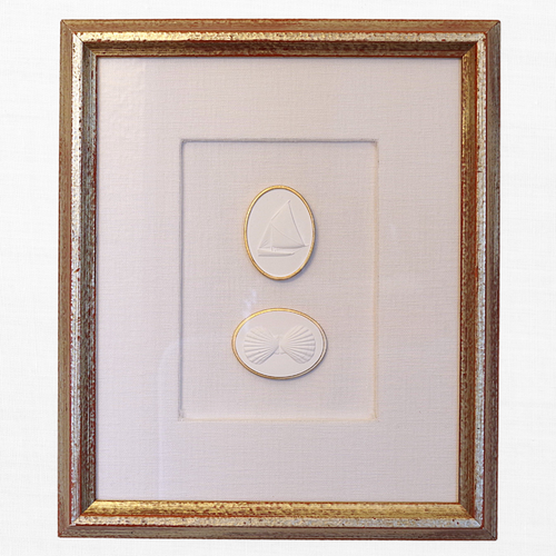 2 · Sailboat · Twin Scallops · Vintage Wood Frame · Linen