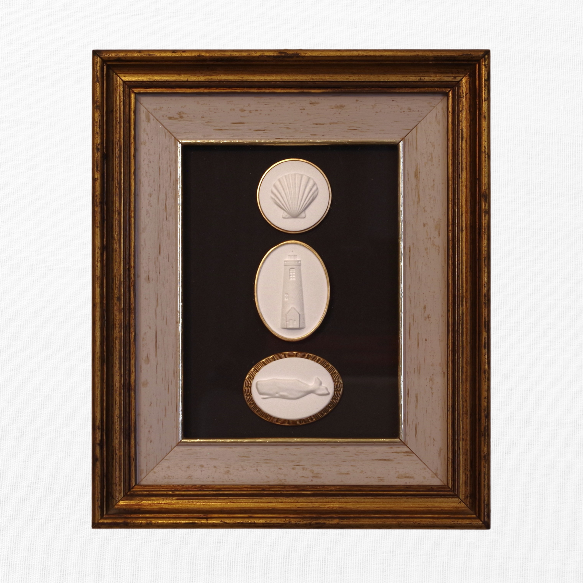 Scallop · Great Point Lighthouse · Whale · Vintage Gold Frame · Black Matboard