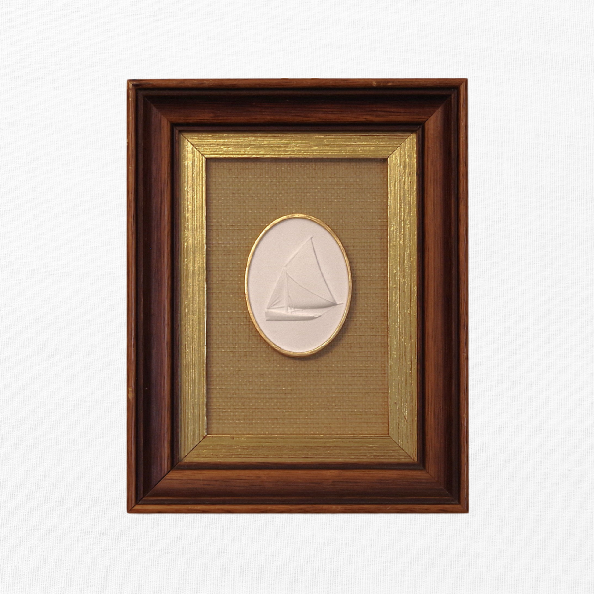 Sailboat · Vintage Walnut Frame · Straw Wallpaper