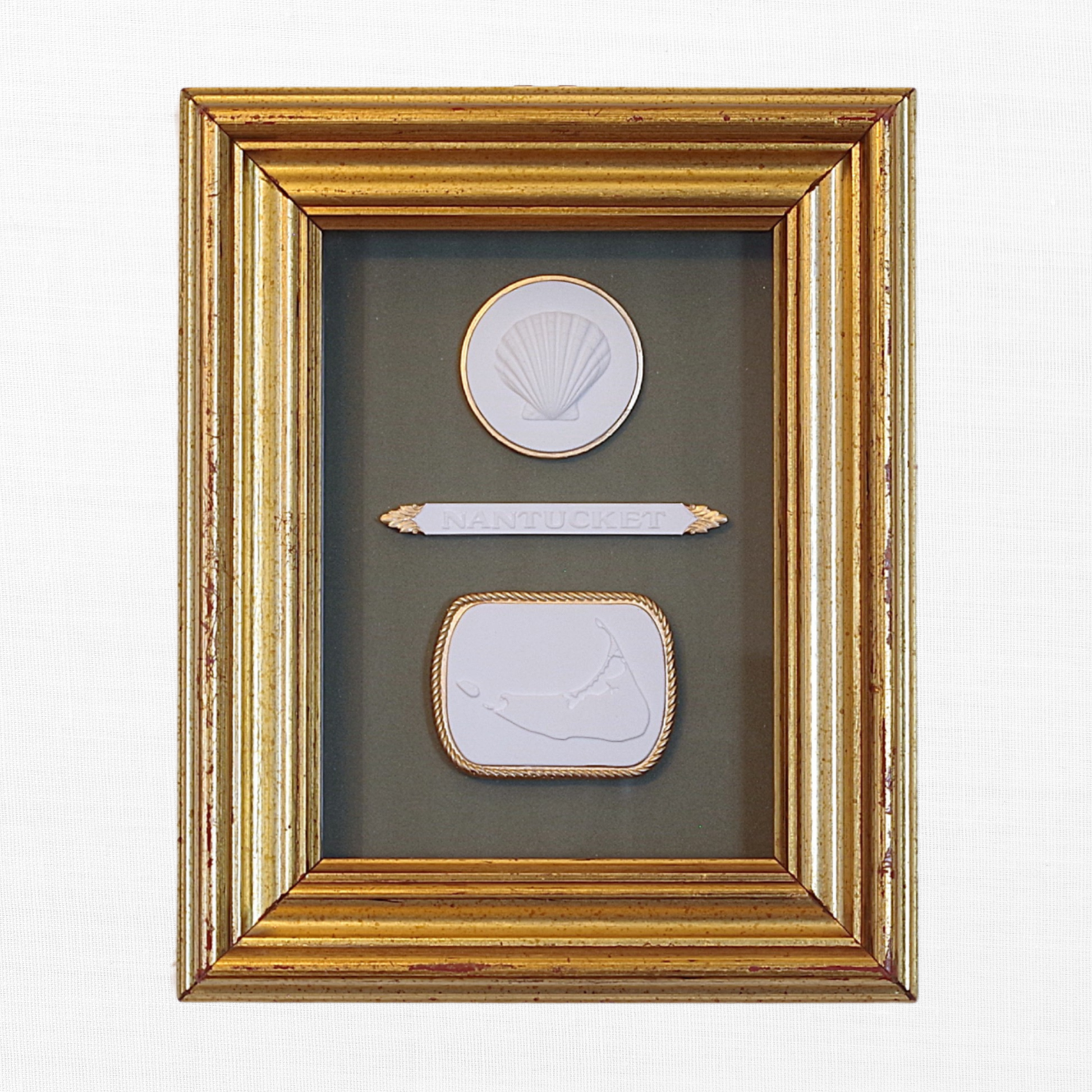 Scallop · Nantucket Quarter Board · Nantucket Map · Vintage Gold Frame · Green Matboard