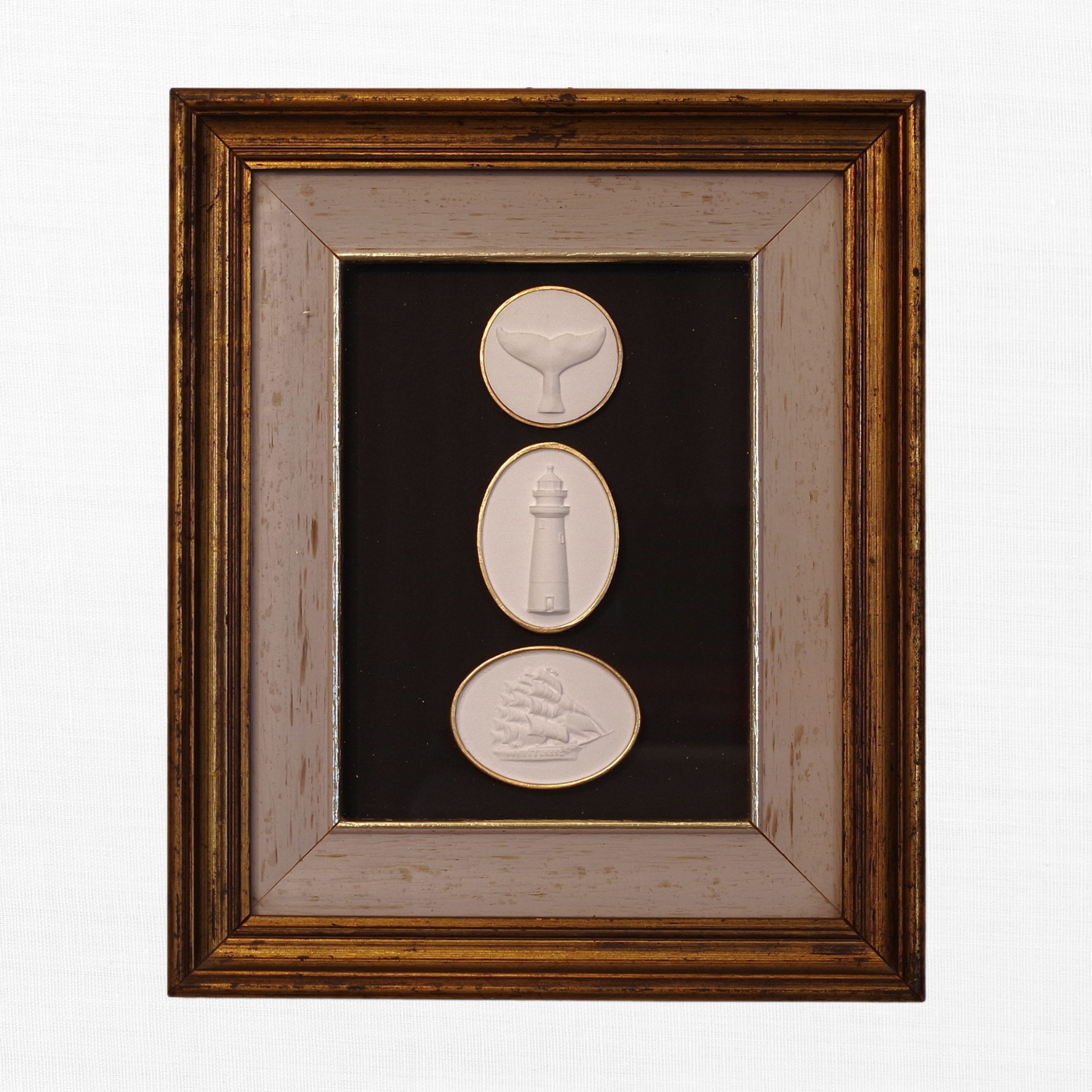 Whale Tail · Sankaty Lighthouse · Tall Ship · Vintage Gold Frame · Black Matboard