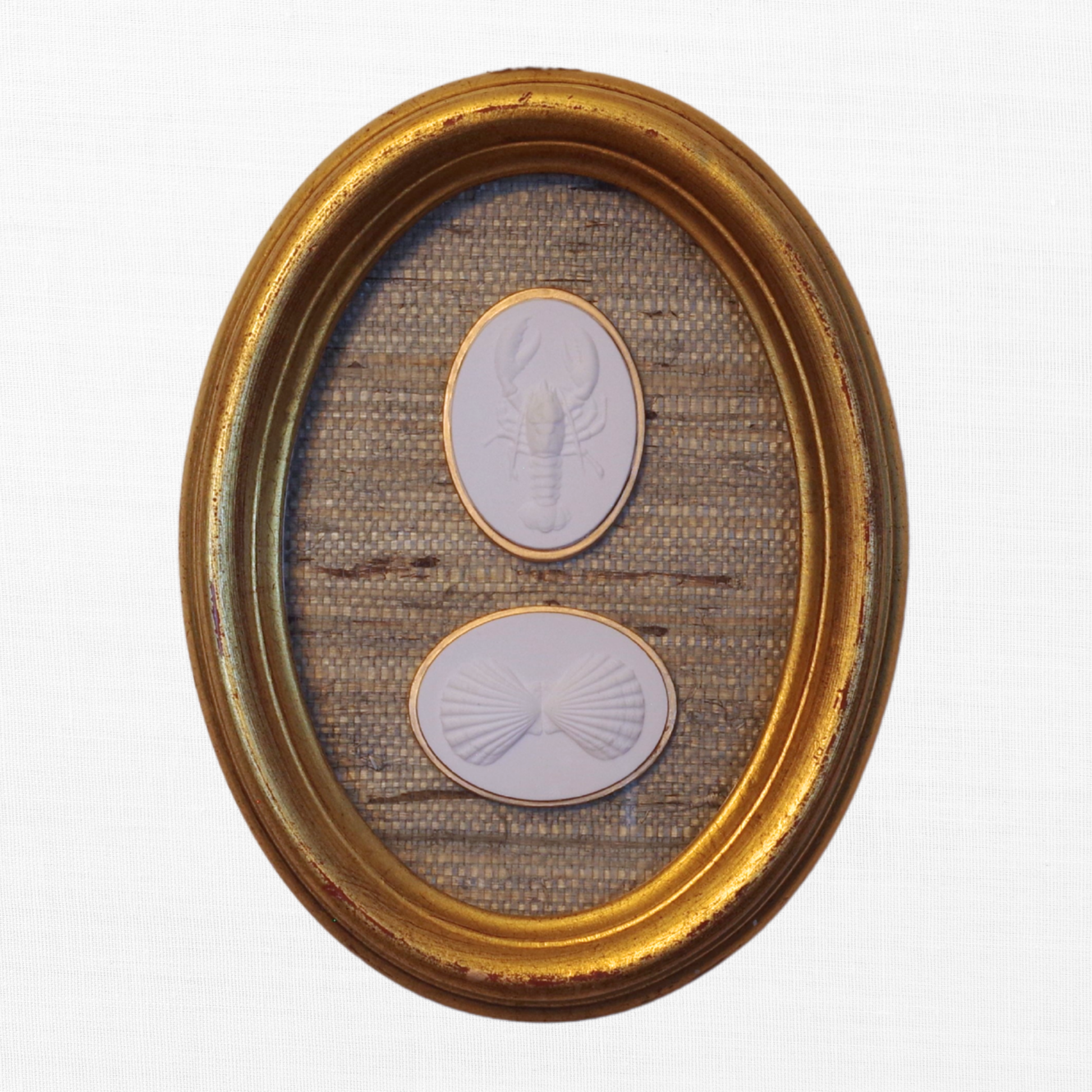 Golden Shore - Lobster & Twin Shells Oval Framed Intaglios