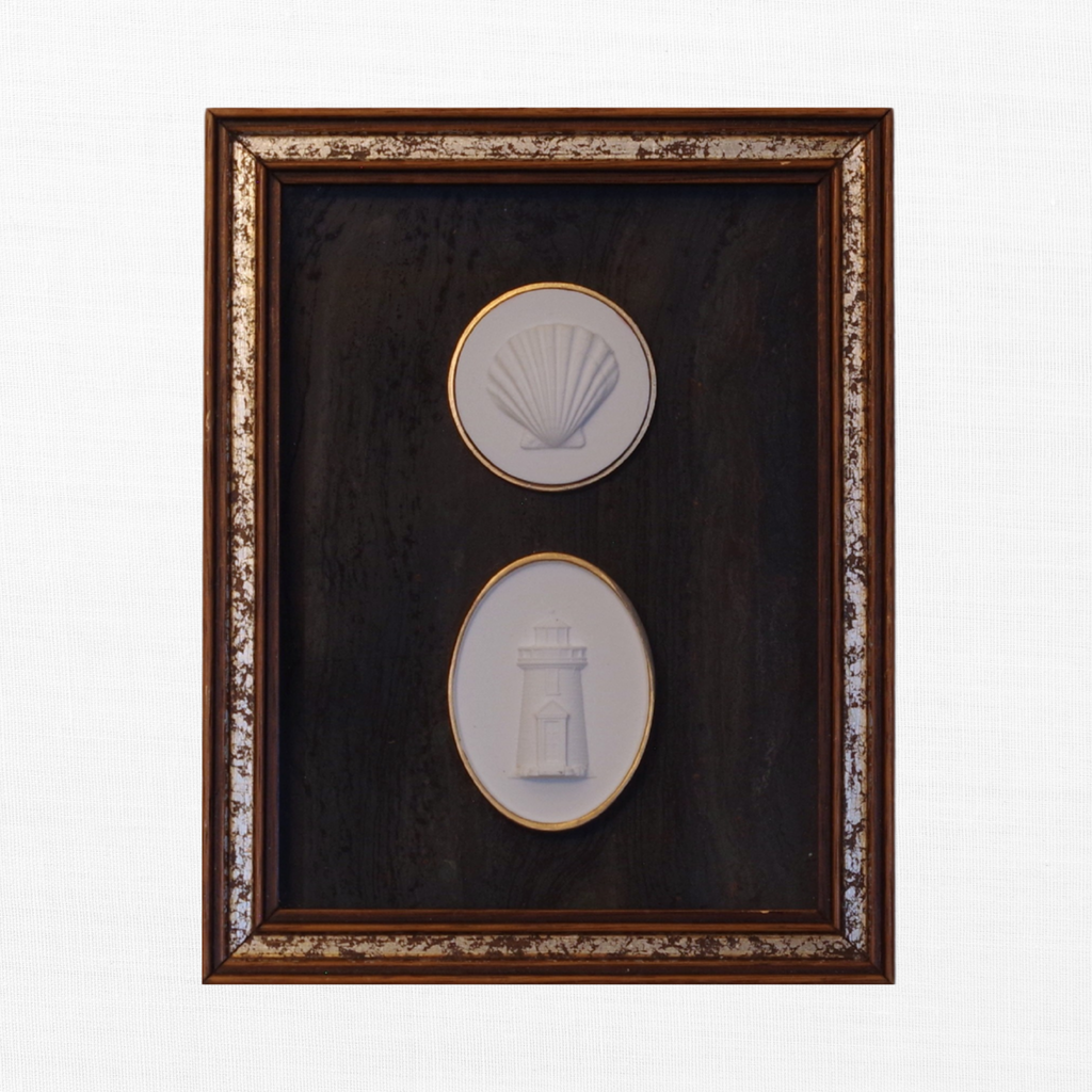 Coastal Duo - Scallop & Lighthouse Framed Intaglios
