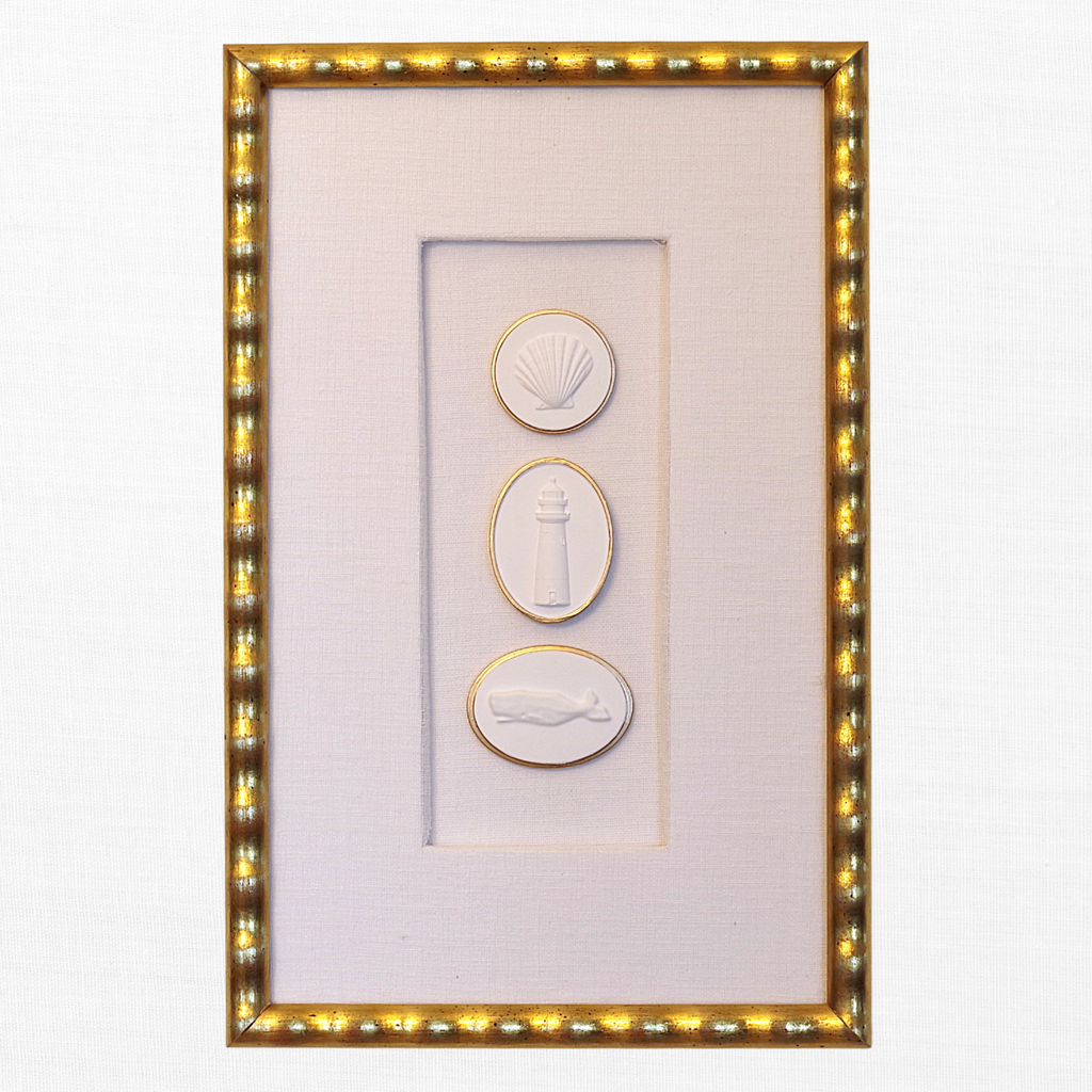 Scallop · Sankaty Lighthouse · Whale · Gold Frame · Linen