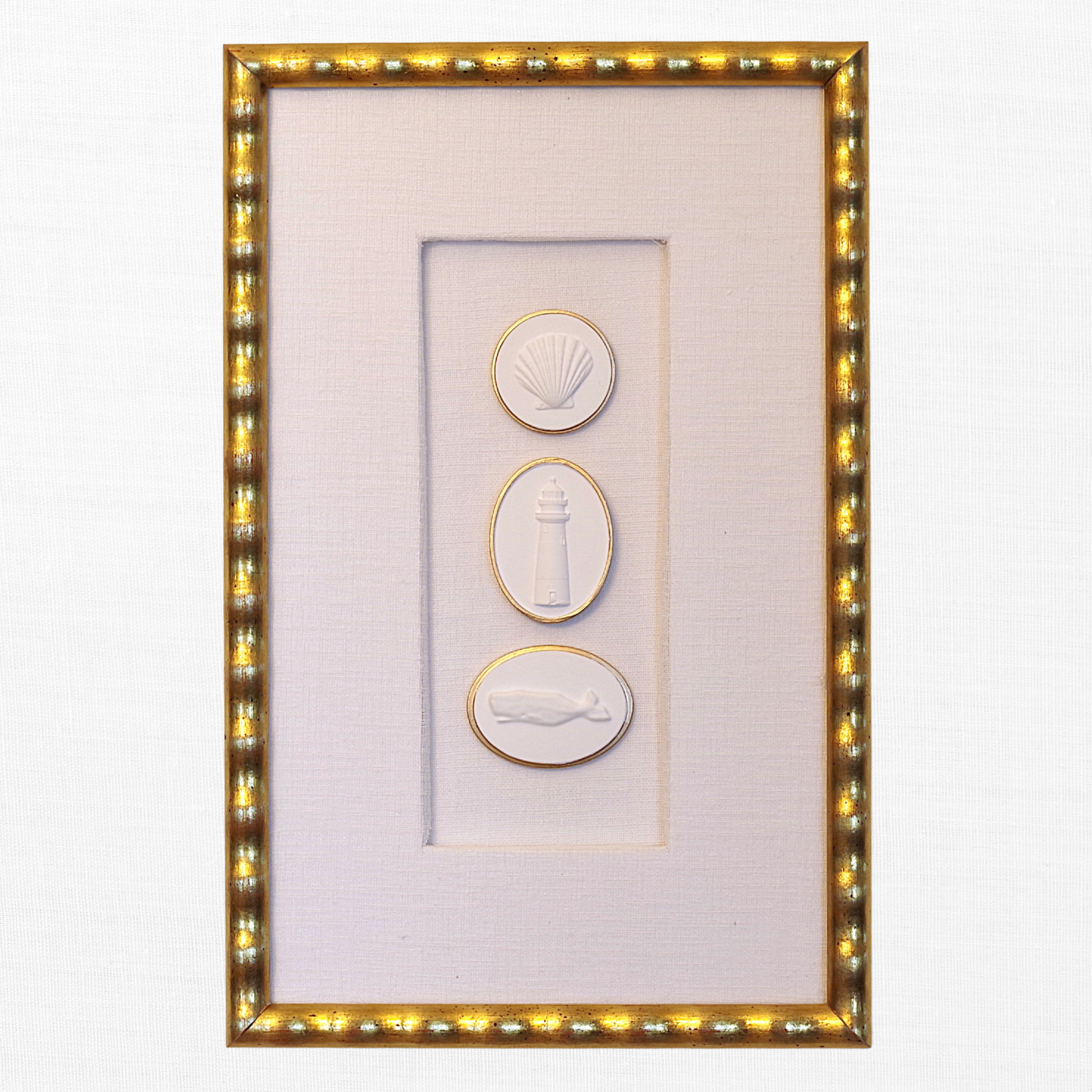 Scallop · Sankaty Lighthouse · Whale · Gold Frame · Linen