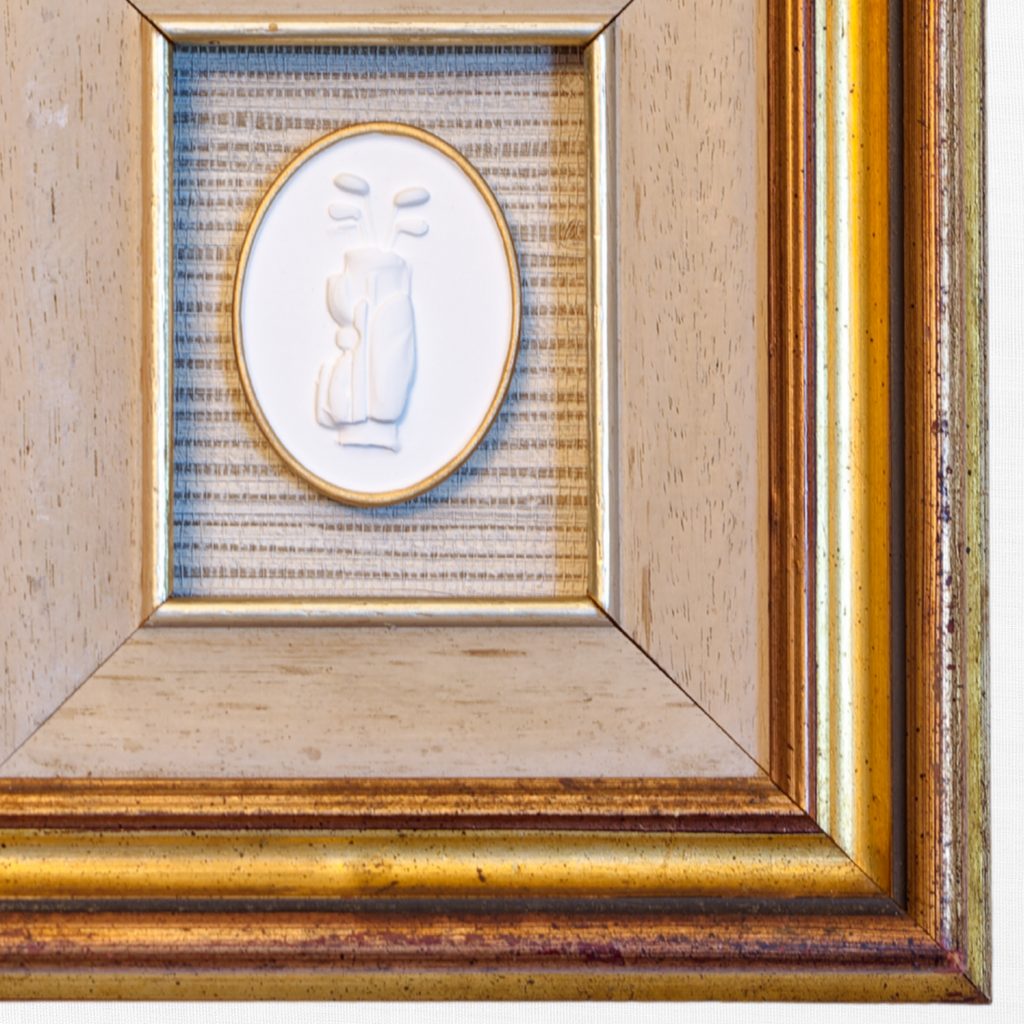 Gilded Golf Intaglio in Honey-Oak Shadow Frame